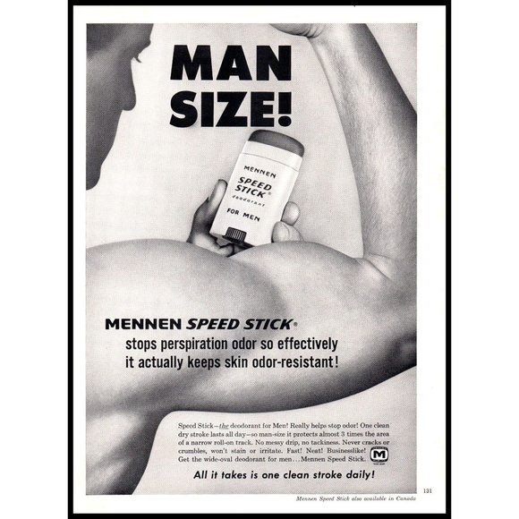 1963 Mennen Speed Stick Deodorant Vintage Print Ad Man Size Bicep Wall Art - Picture 1 of 1